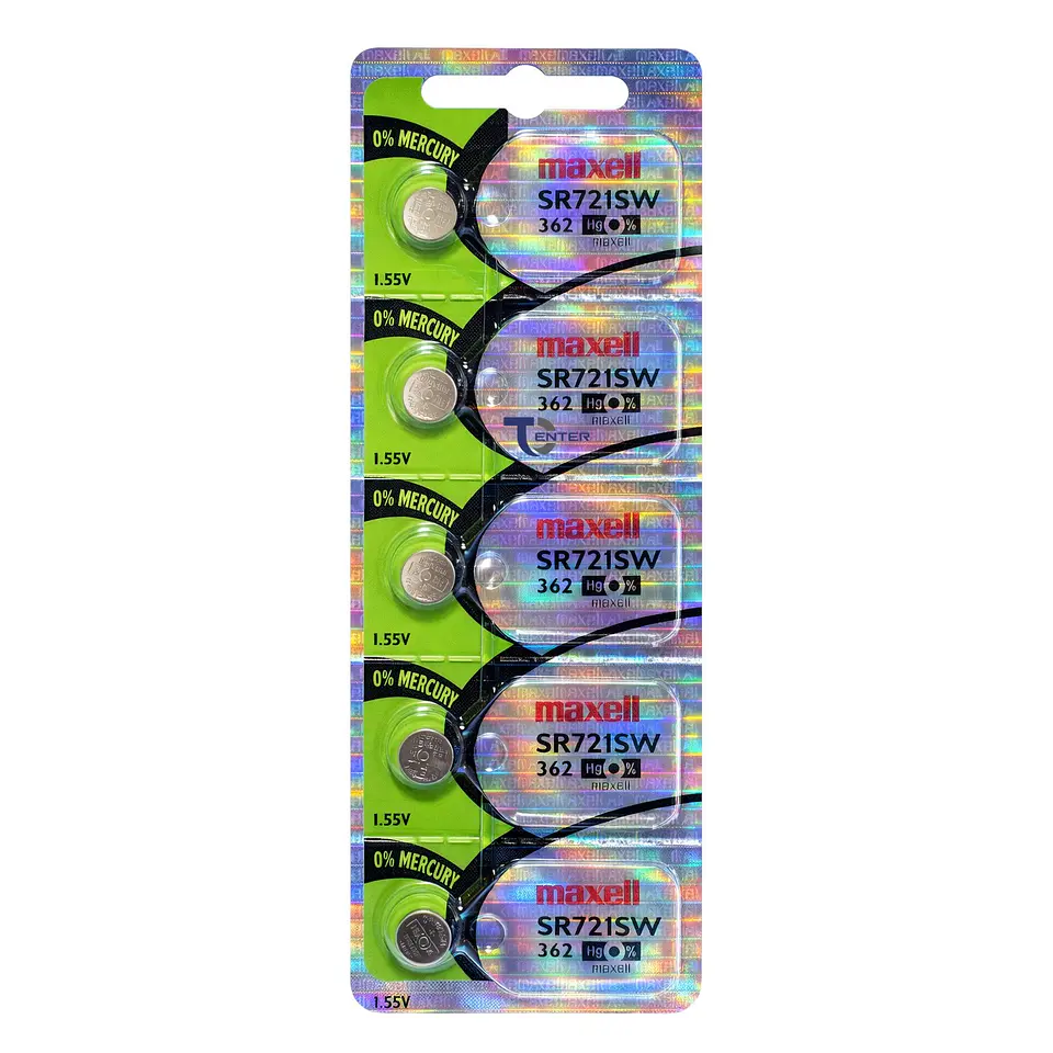 Pack 5 Pilas SR721SW (362) 1.55v Maxell Tipo Botón Holograma 1