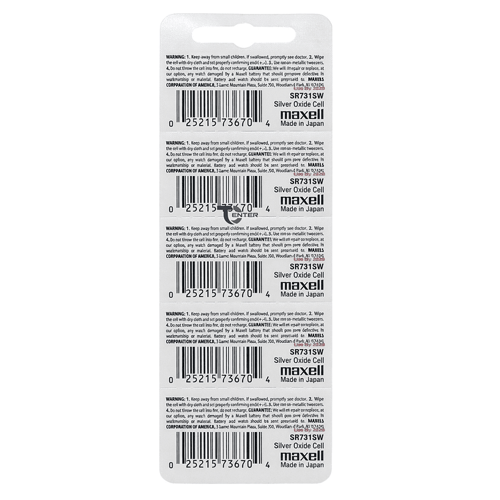Pack 5 Pilas SR731SW (329) 1.55v Maxell Tipo Botón Holograma 2