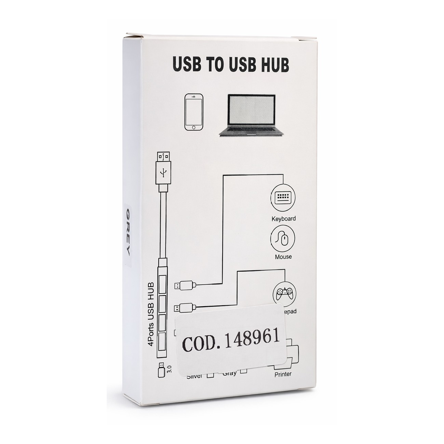 Hub USB 4 Puertos 3.0 Aluminio Gris 2