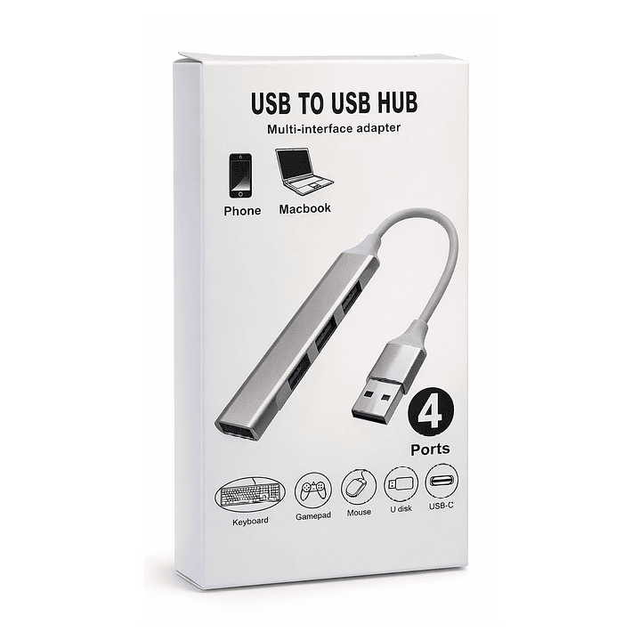Hub USB 4 Puertos 3.0 Aluminio Gris 3