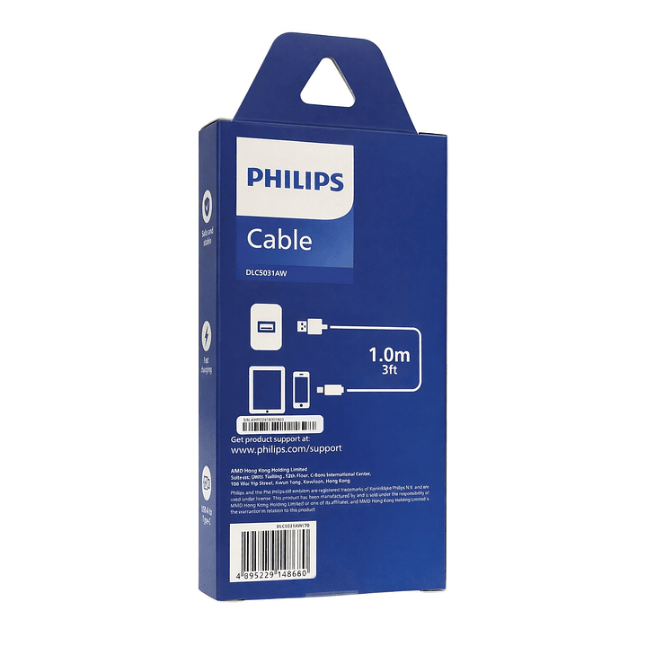 Cable USB-A a USB-C Philips DLC5031AW 1 mt Gris 3