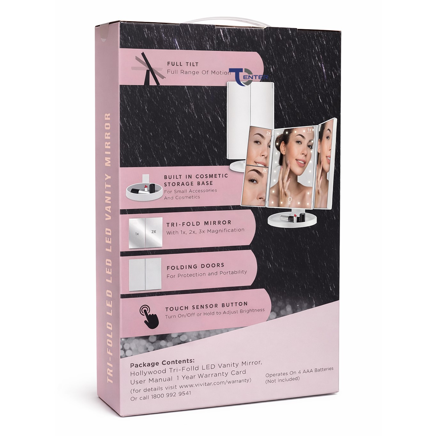 Espejo Plegable Vivitar Aumento 1x2x3x 22 Led MR1307 6