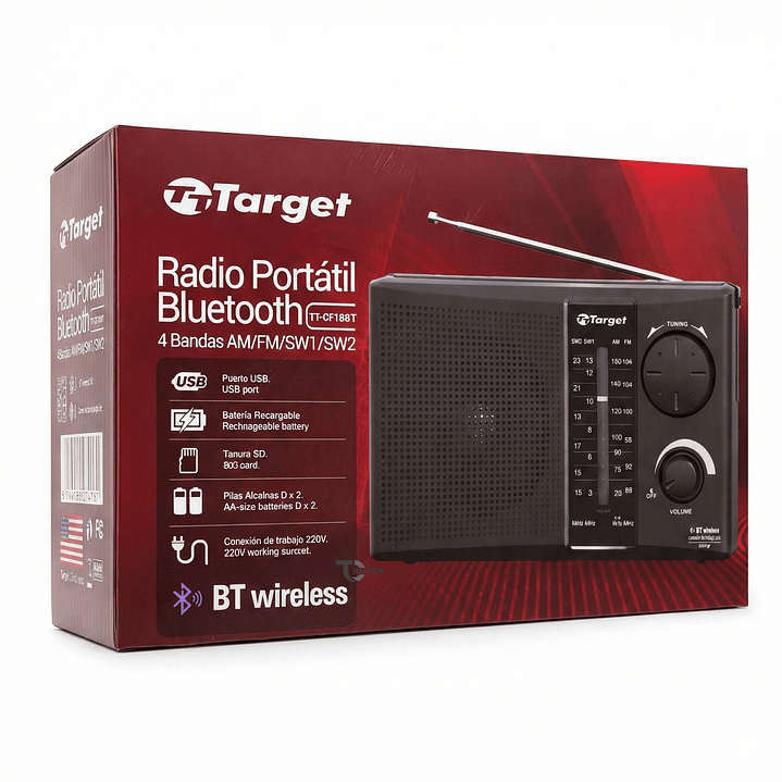 Radio Portátil BT Target TT-CF18BT 4 Bandas USB SD Recargable 3