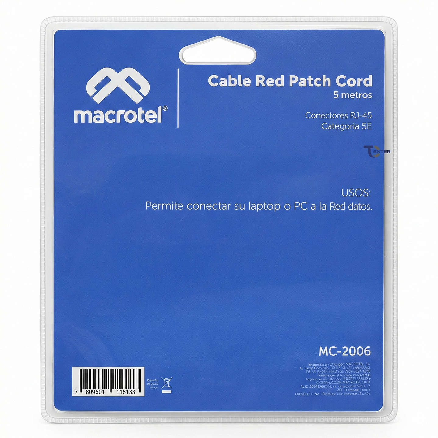 Cable de Red Macrotel 5 mt Patch Cord UTP Cat 5E MC-2006 2