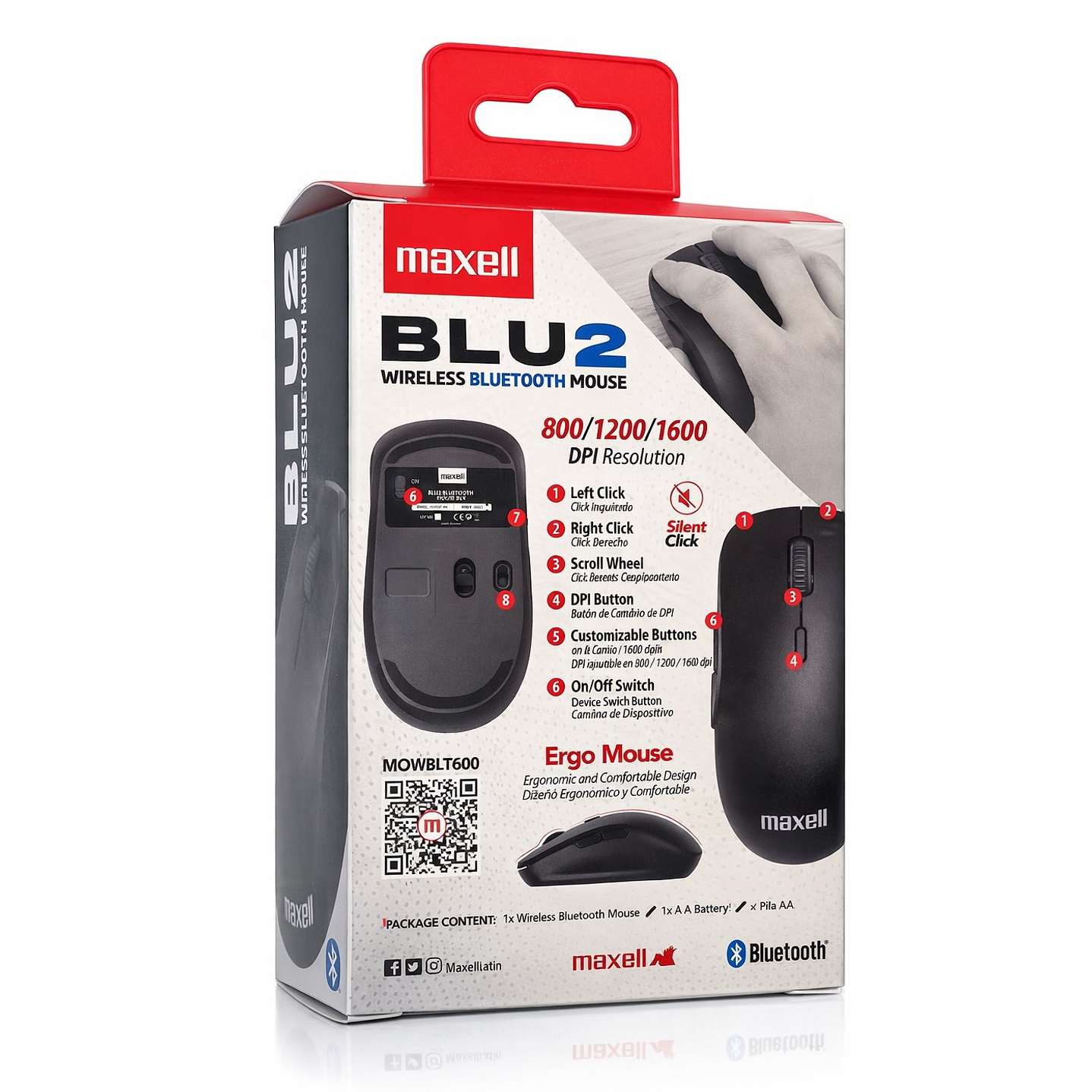 Mouse Bluetooth Inalámbrico Maxell BLU2 1600 DPI Negro 5