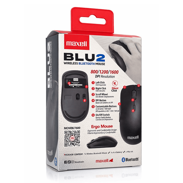 Mouse Bluetooth Inalámbrico Maxell BLU2 1600 DPI Negro 5