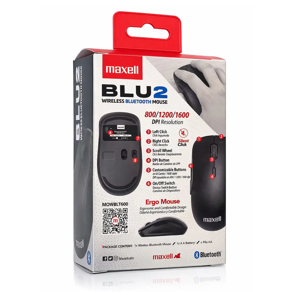 Mouse Bluetooth Inalámbrico Maxell BLU2 1600 DPI Negro 5