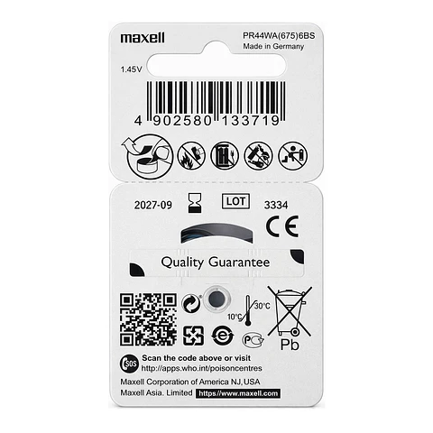 Pack 6 Pilas Para Audífonos Maxell 675 Auditivas