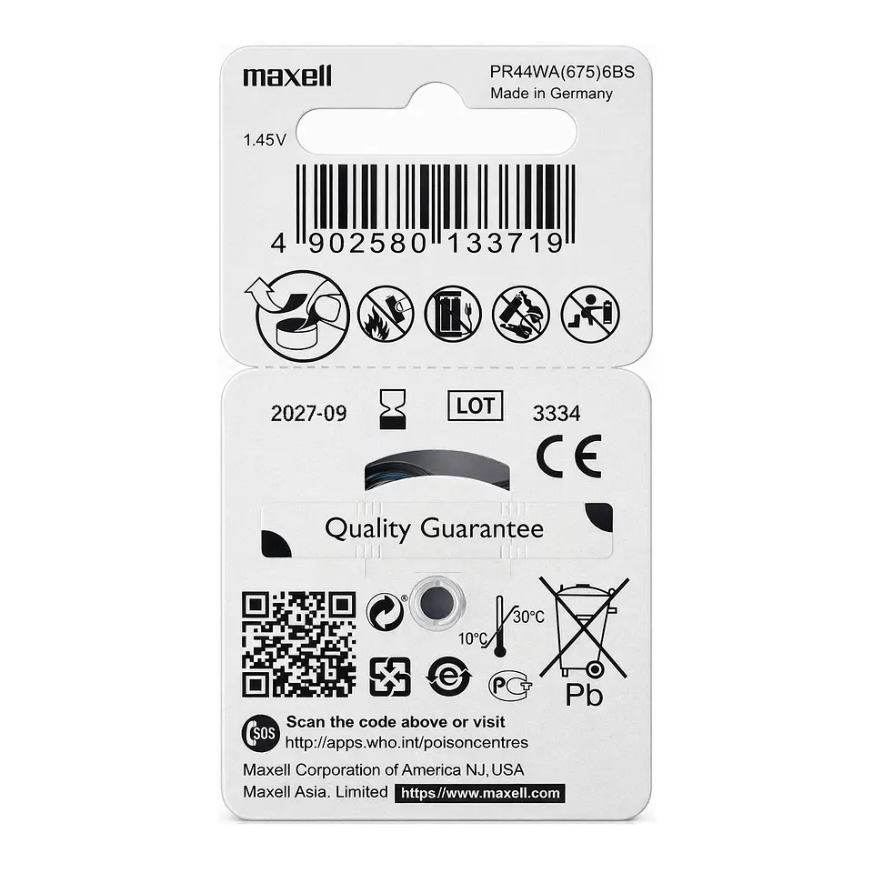 Pack 6 Pilas Para Audífonos Maxell 675 Auditivas 2