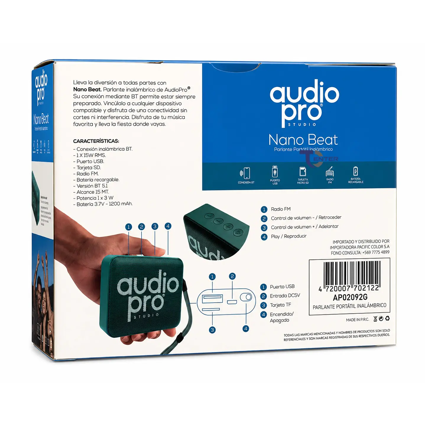 Parlante BT Audiopro 10w Inalámbrico AP02082G Verde 5