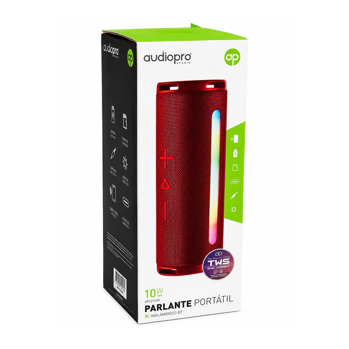 Parlante BT Audiopro 10w Inalámbrico TWS AP02103R Rojo 2