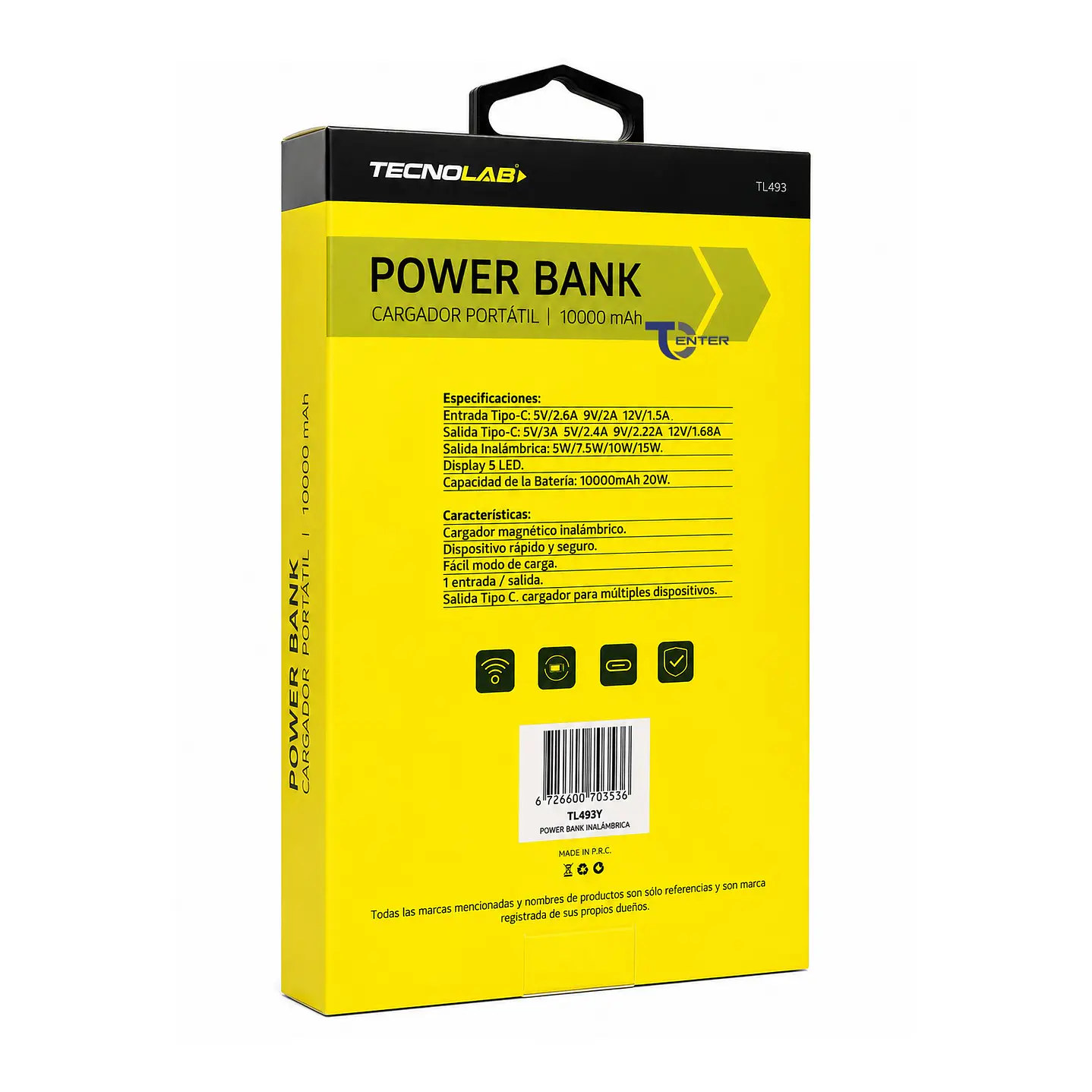 Cargador Portátil Powerbank Inalámbrico Qi 10.000mha Tecnolab TL493Y 6