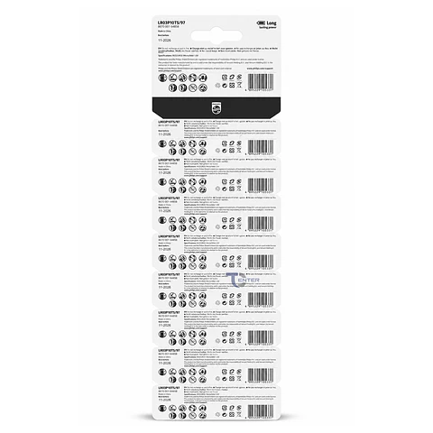 Pack 10 Pilas Alcalinas AAA Philips Power Alcaline LR03 1.5v