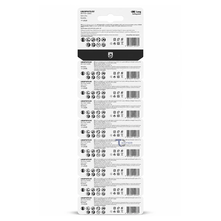 Pack 10 Pilas Alcalinas AAA Philips Power Alcaline LR03 1.5v 2