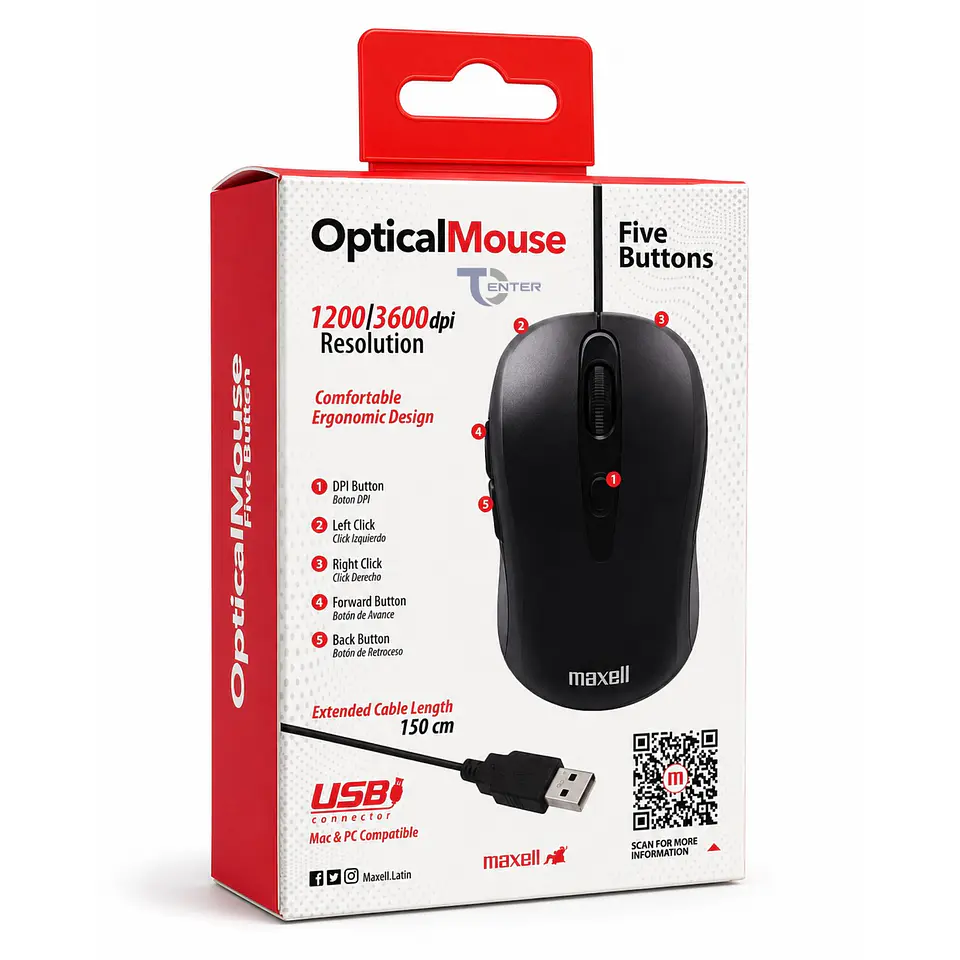 Mouse Óptico 5 Botones USB Maxell MOWR-105 Negro 4
