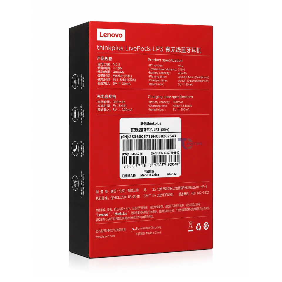 Audífonos Lenovo ThinkPlus LivePods LP3 Bt 5.2 ANC Negros 3