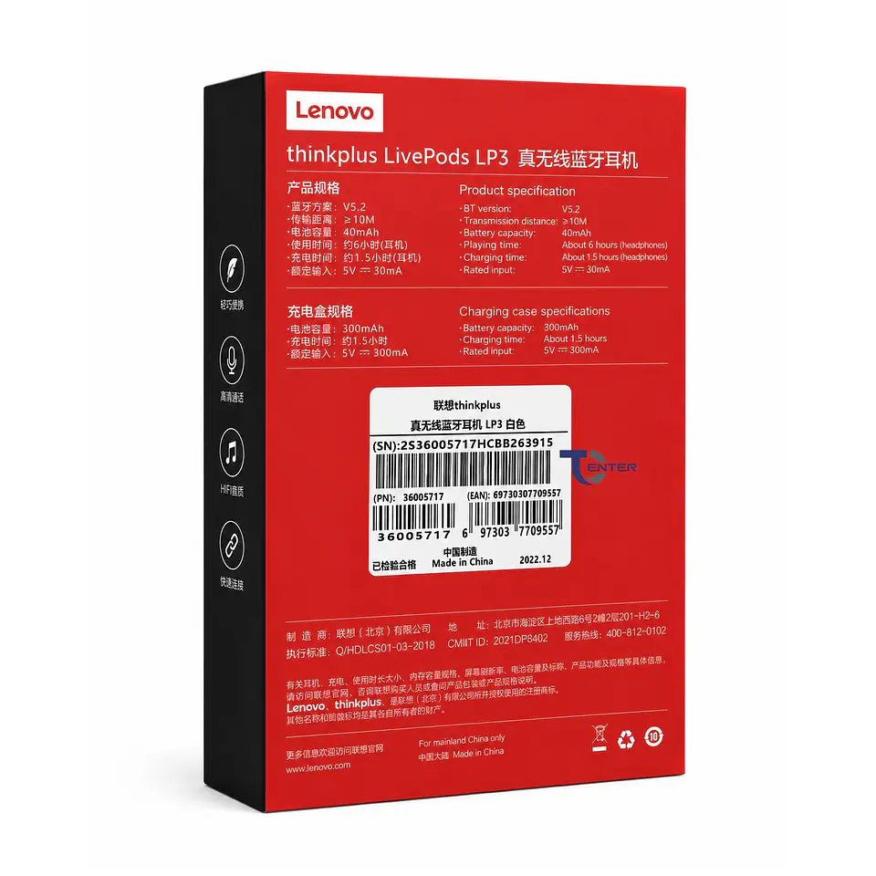 Audífonos Lenovo ThinkPlus LivePods LP3 Bt 5.2 ANC Blancos 3