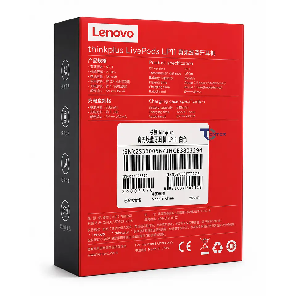 Audífonos Bt Lenovo ThinkPlus LivePods LP11 Blancos 3