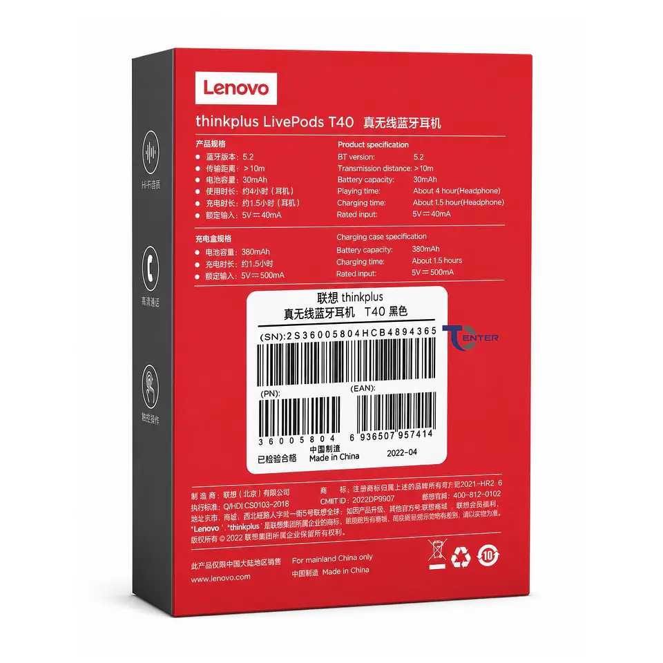 Audífonos Bt Lenovo Thinkplus LivePods T40 Negros 8