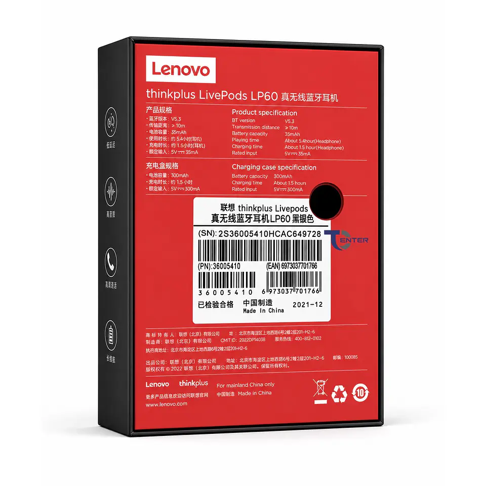 Audífonos Bt Lenovo thinkplus LivePods LP60 Negros 5