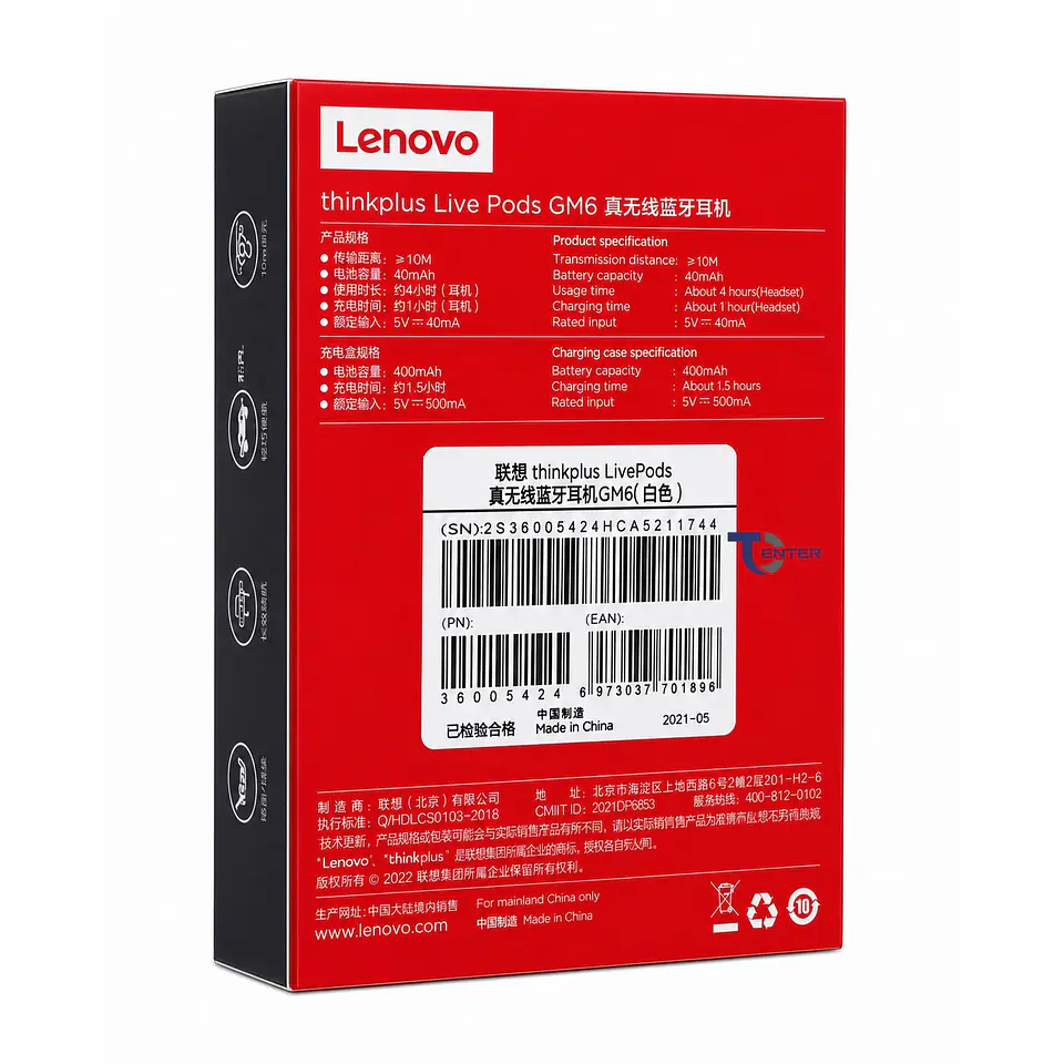 Audífonos Lenovo Thinkplus LivePods GM6 Blanco 5
