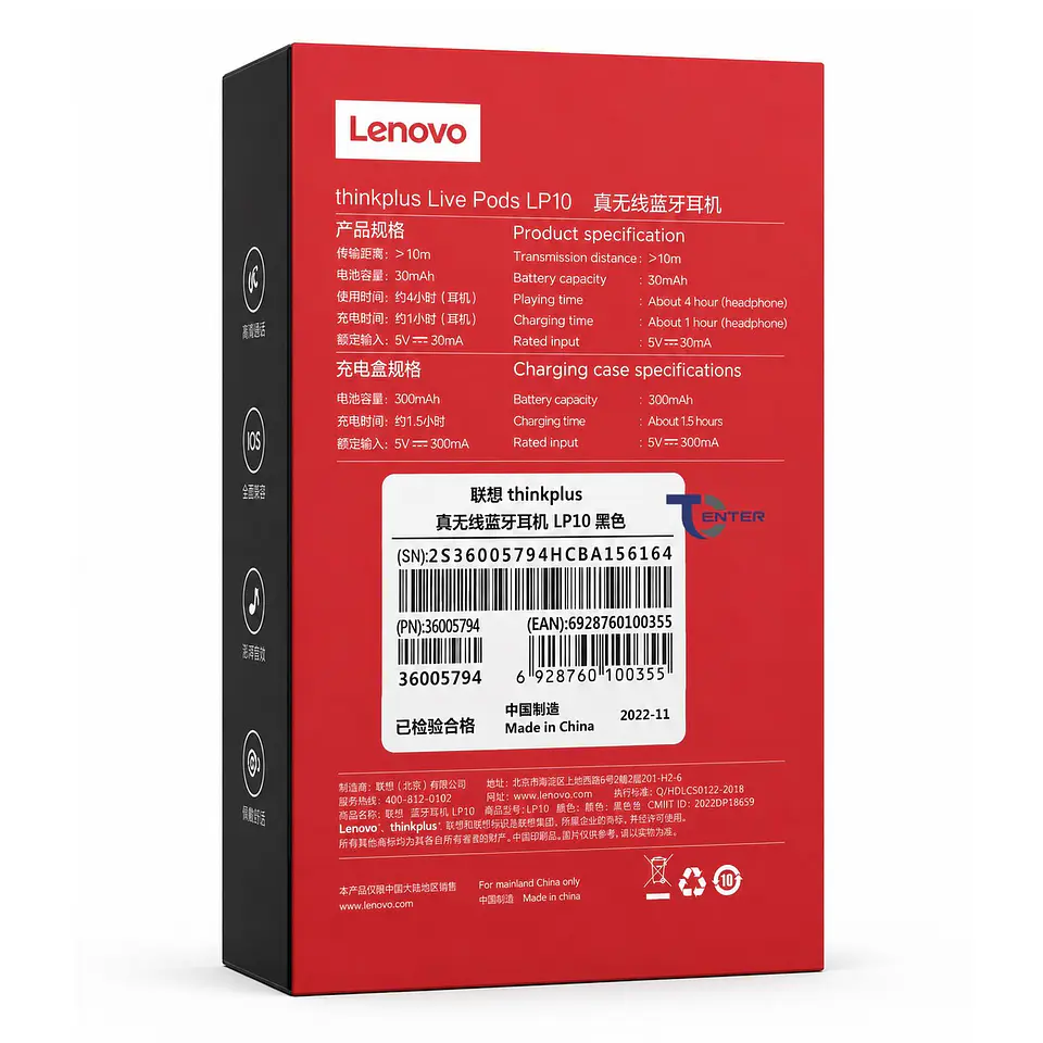Audífonos Bt Lenovo ThinkPlus LivePods LP10 Negros 6