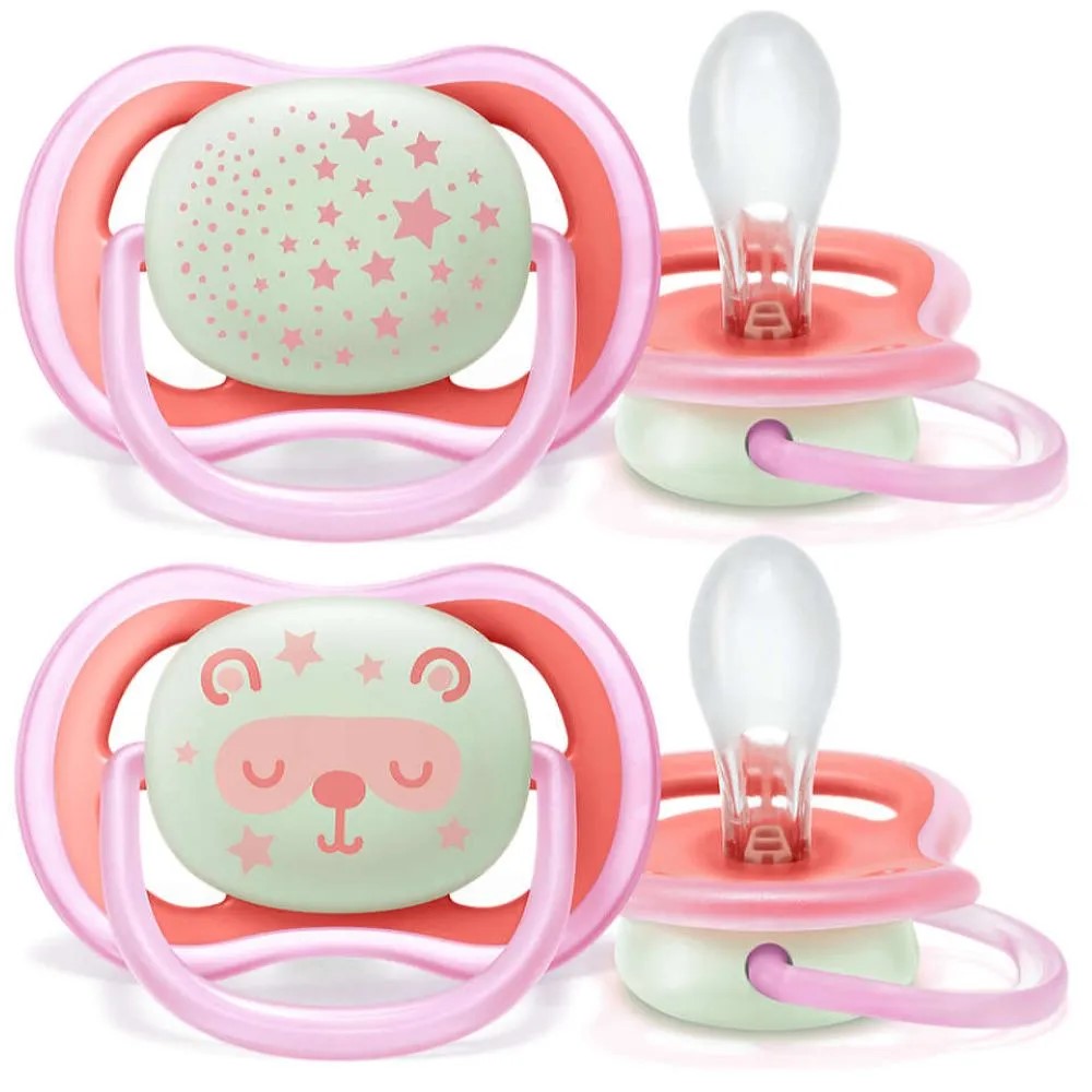 2 Chupetes Avent Nocturno 6-18m Rosado SCF376/22