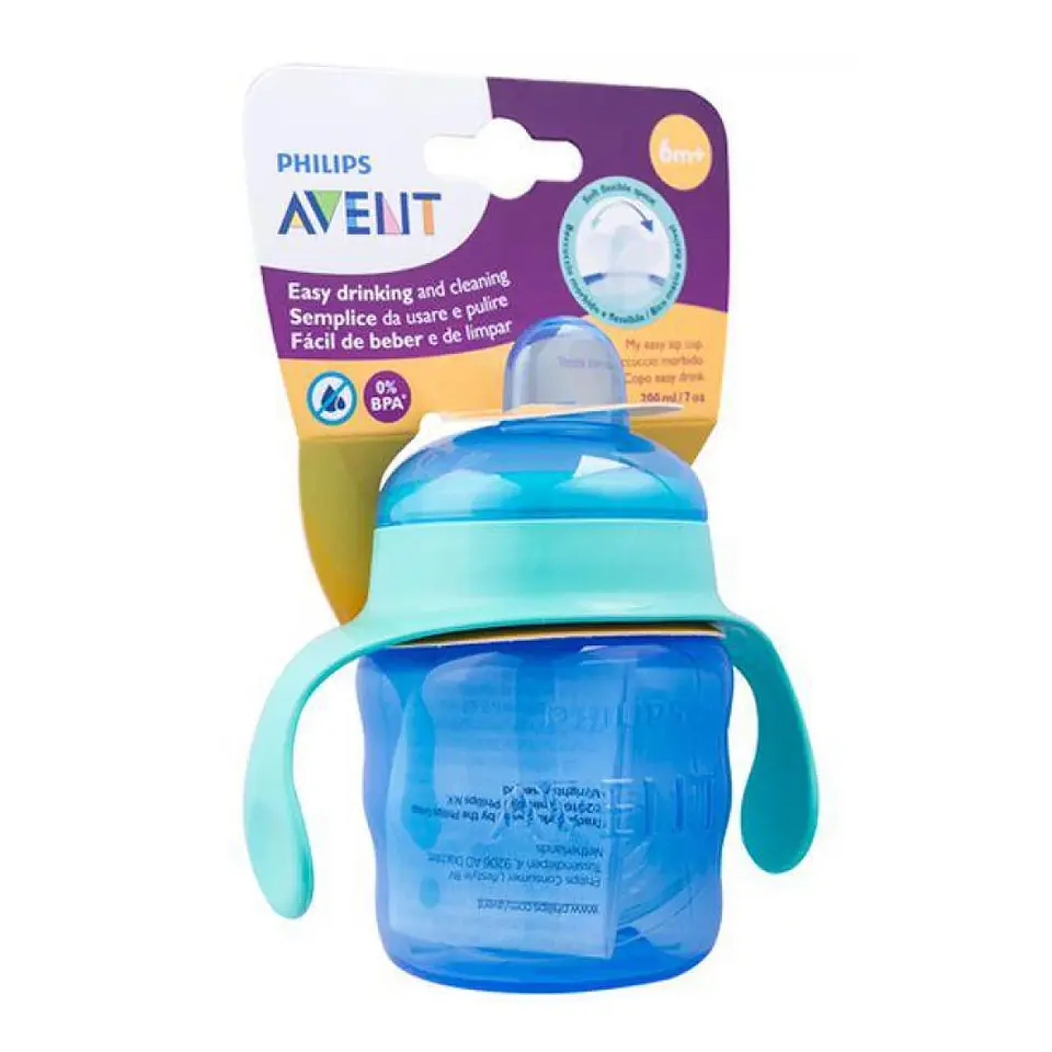 Vaso Antiderrame Avent Classic 200 Ml Azul Con Boquilla 6