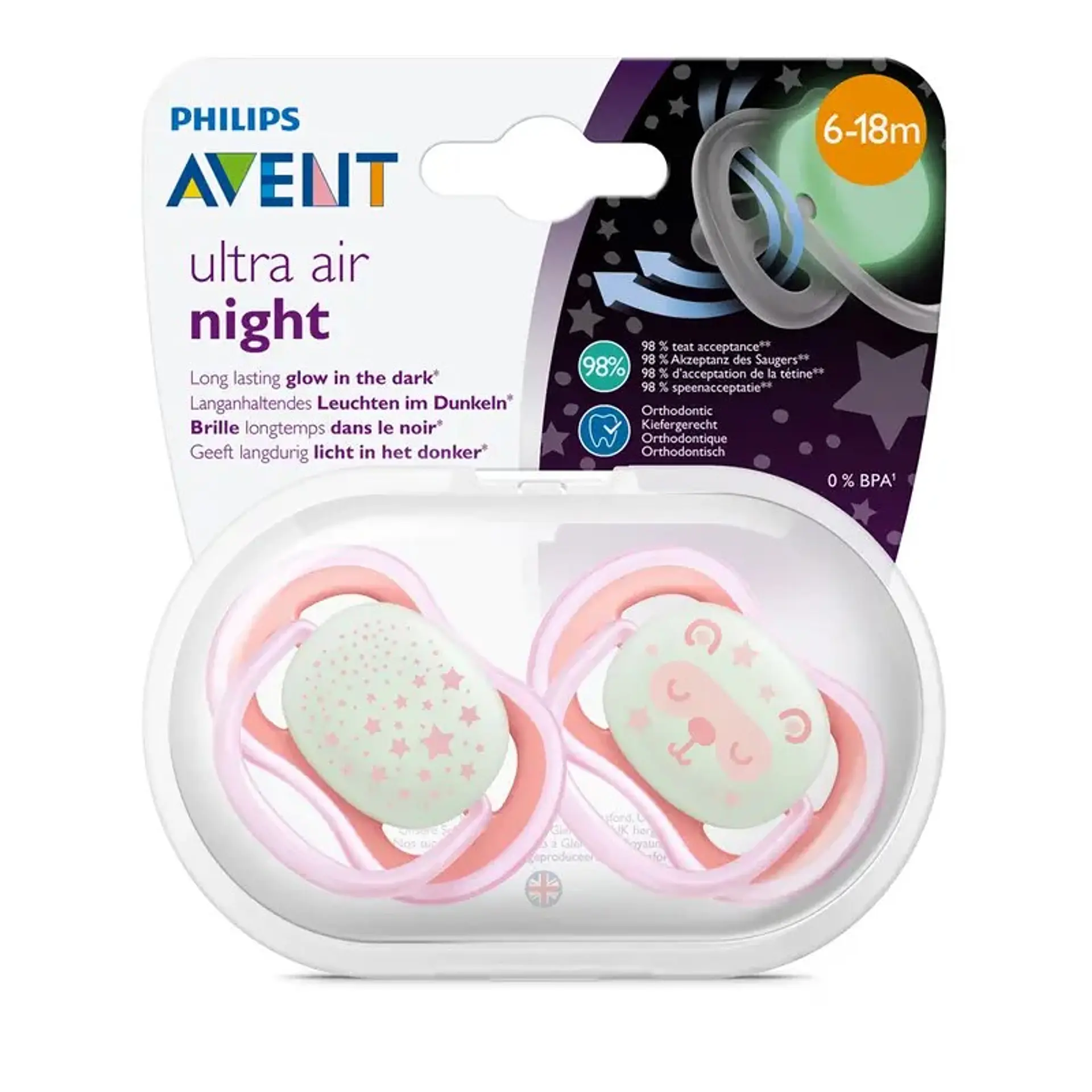2 Chupetes Avent Nocturno 6-18m Rosado SCF376/22 5