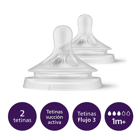 Pack 2 Tetinas Natural 3.0 Avent Flujo Medio 1m+