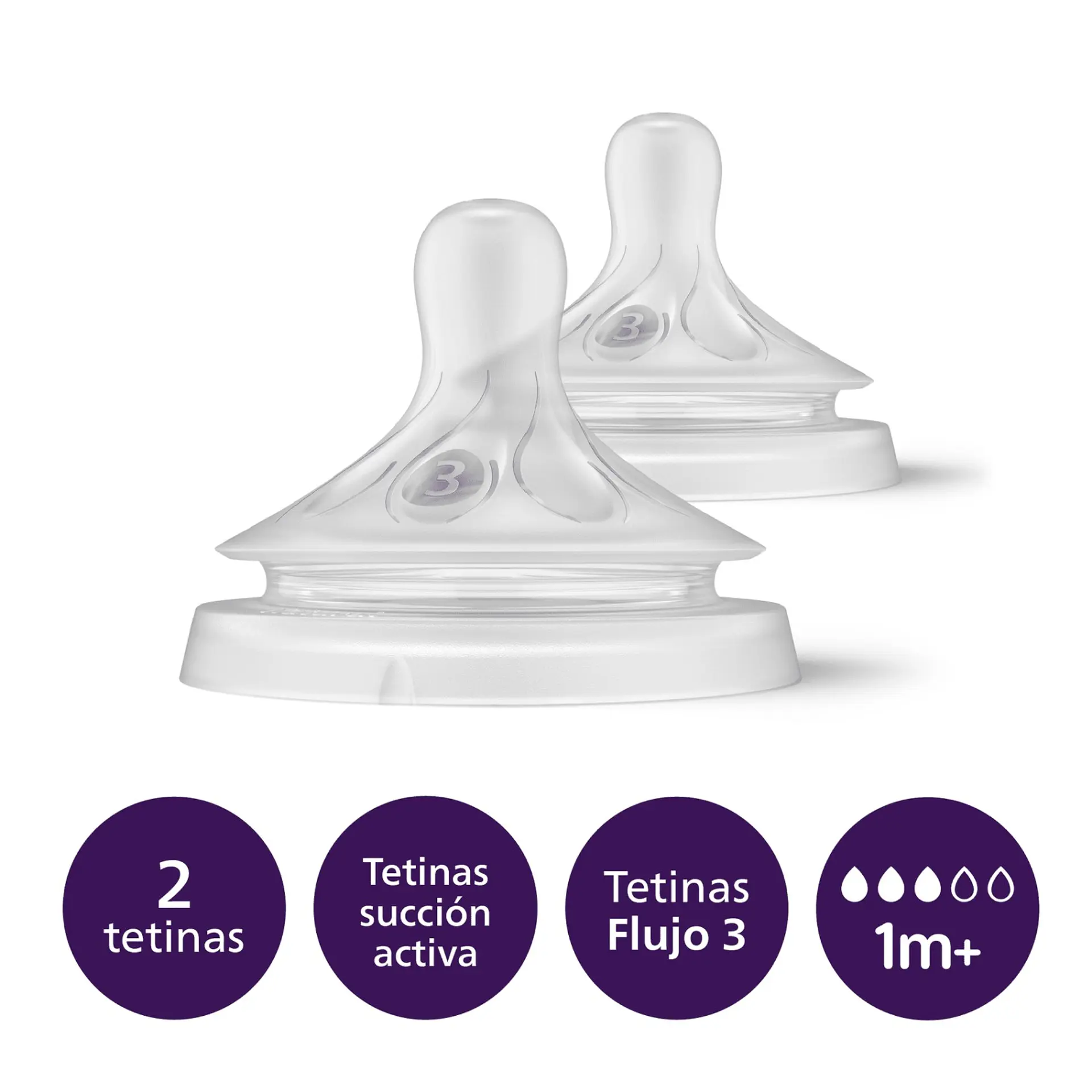 Pack 2 Tetinas Natural 3.0 Avent Flujo Medio 1m+ 2