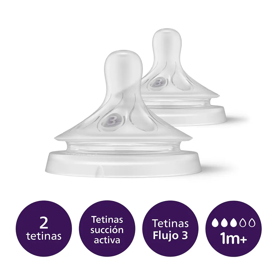 Pack 2 Tetinas Natural 3.0 Avent Flujo Medio 1m+ 2