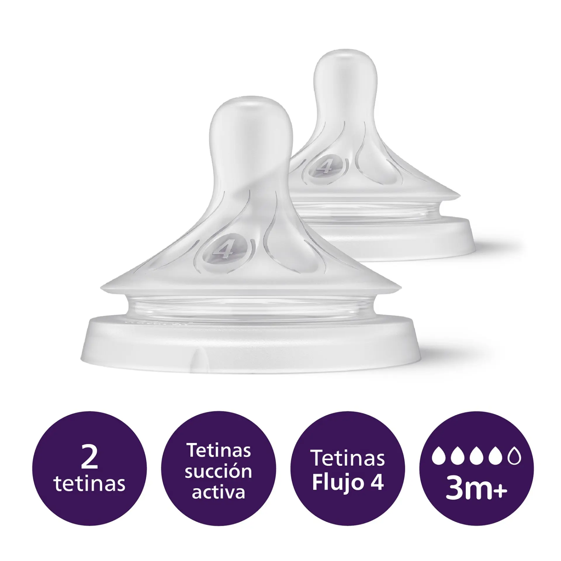 Pack 2 Tetinas Natural 4.0 Avent Flujo Rápido 3m+ 2