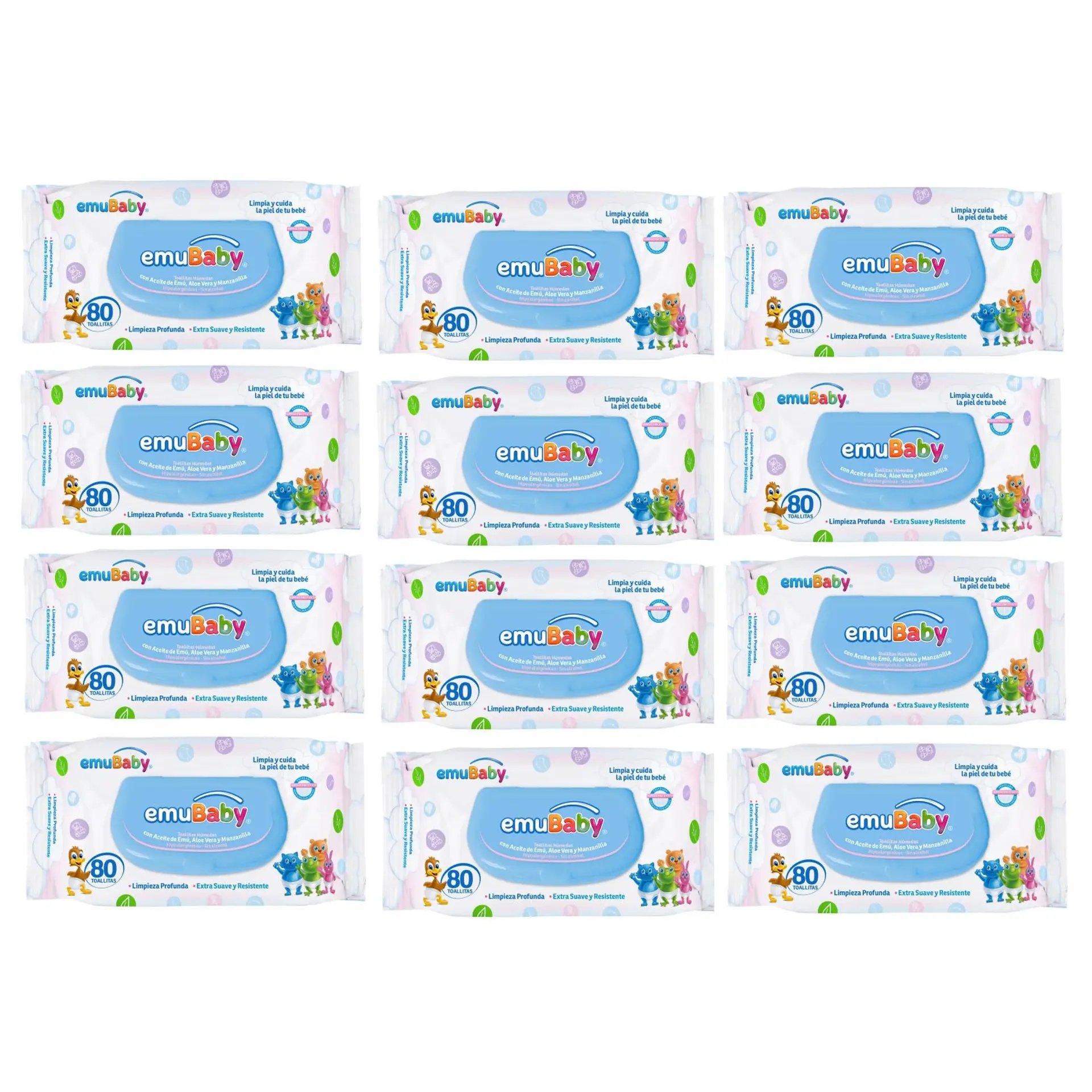 Pack 12 Toallitas Húmedas Emubaby 80 Un Con Tapa Premium 1