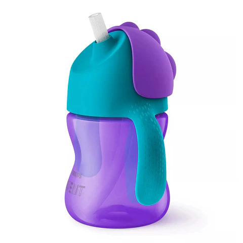 Vaso Bombilla Flexible 200ml Avent Dino Morado 9m+ SCF796/02