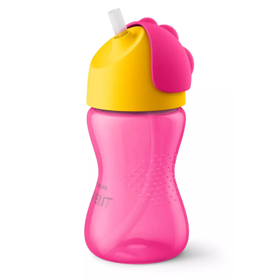 Vaso Bombilla Flexible 300ml Avent Dino Rosado 12m+ SCF798/02 2