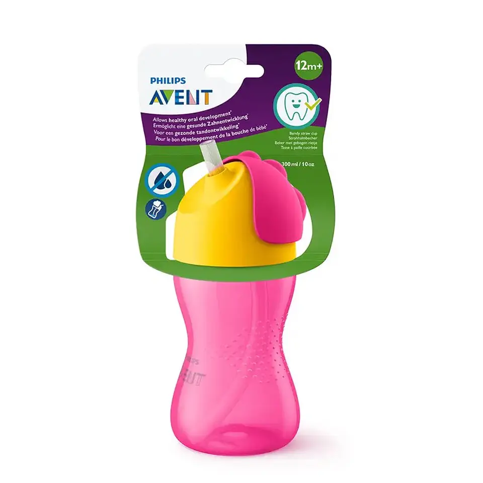 Vaso Bombilla Flexible 300ml Avent Dino Rosado 12m+ SCF798/02 4