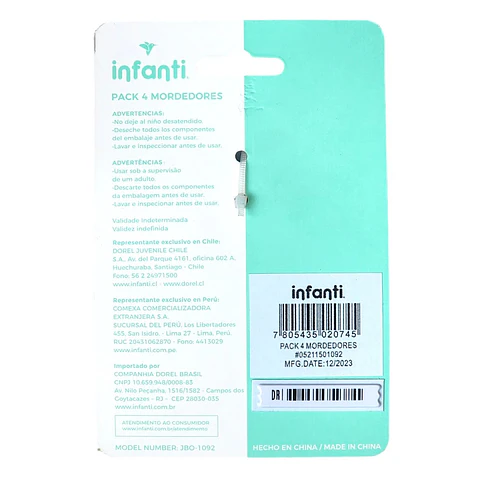 Pack 4 Mordedores De Silicona Infanti Diseños