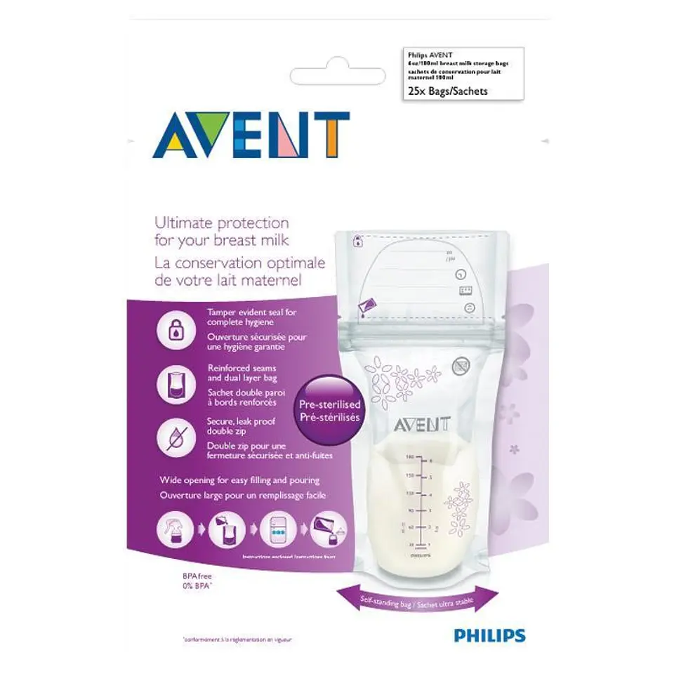 Set 25 Bolsas para Almacenar Leche Avent 180ml 2