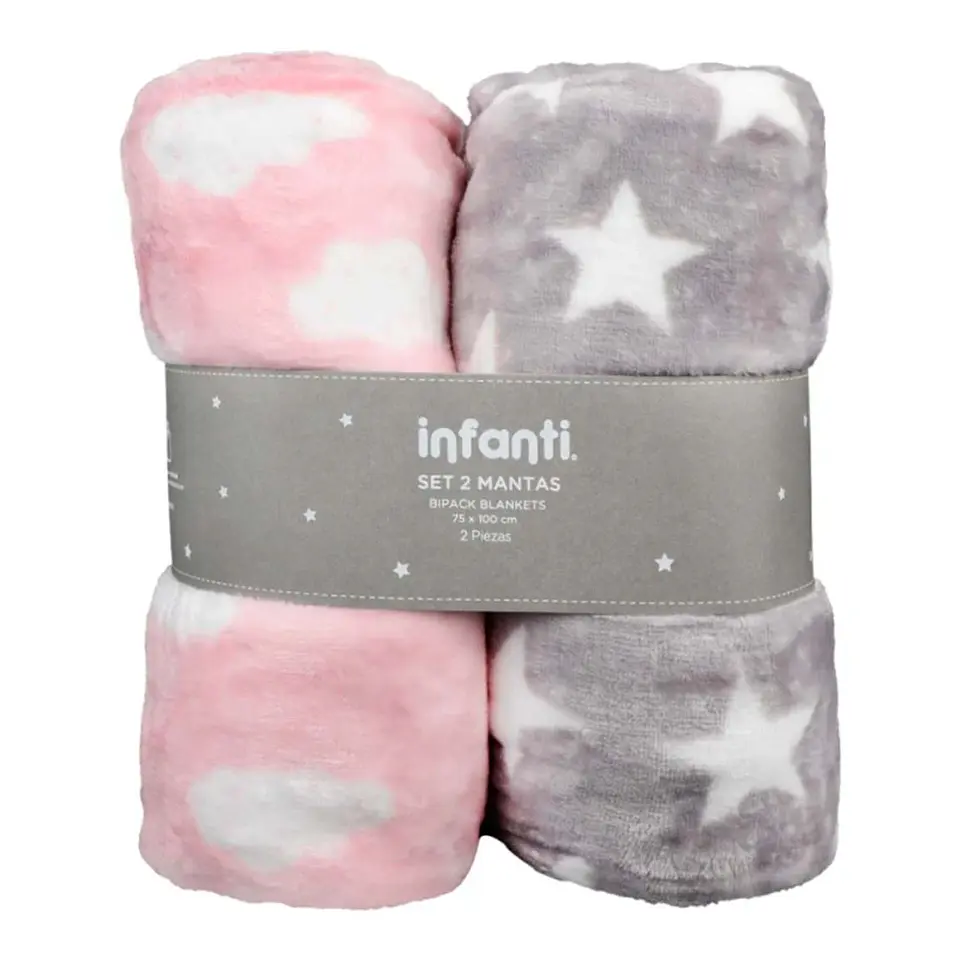 Pack 2 Mantas Infanti Polar 75x100cm Rosado 1