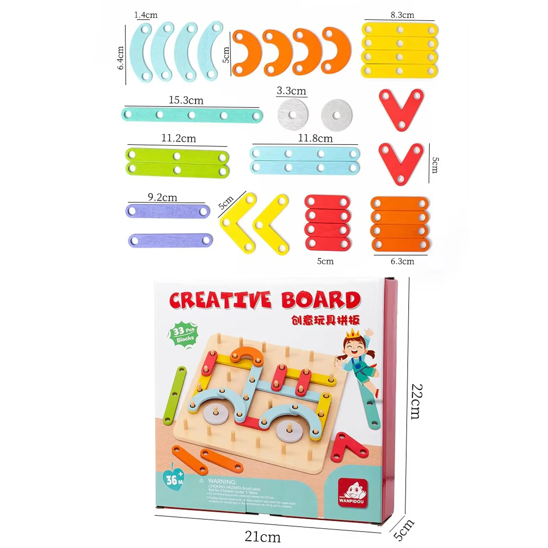 Tablero de Madera Geometría Clasificación Montessori 33 pcs 7