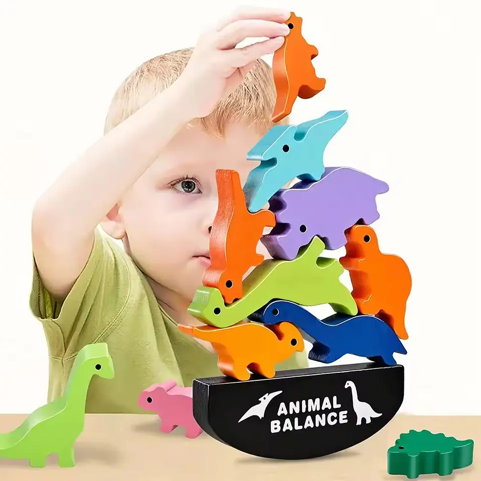 Set 10 Dinosaurios Apilables de Madera Juguete Didáctico 3