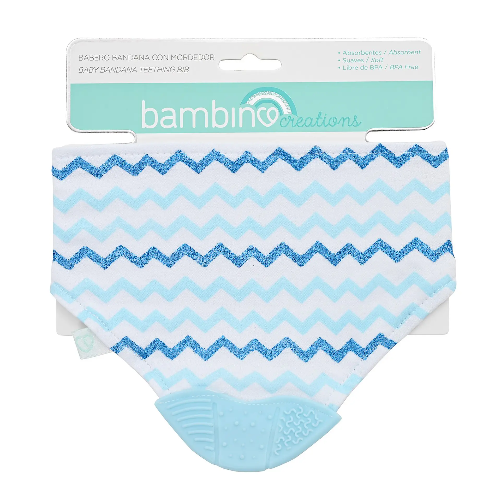 Babero Bandana con Mordedor Zigzag Bambino Celeste 1