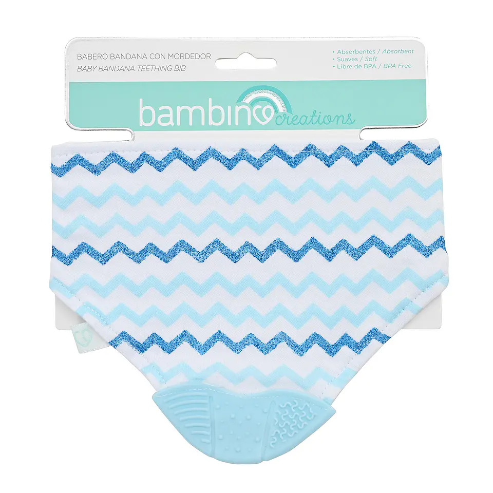 Babero Bandana con Mordedor Zigzag Bambino Celeste 1