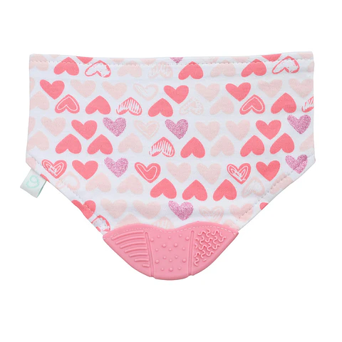 Babero Bandana con Mordedor Corazones Bambino Rosado