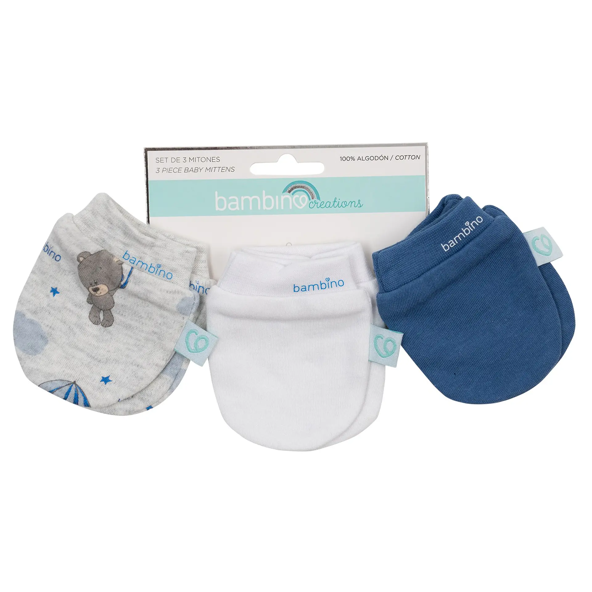 Pack 3 Mitones Para Bebe Bambino Azul 1