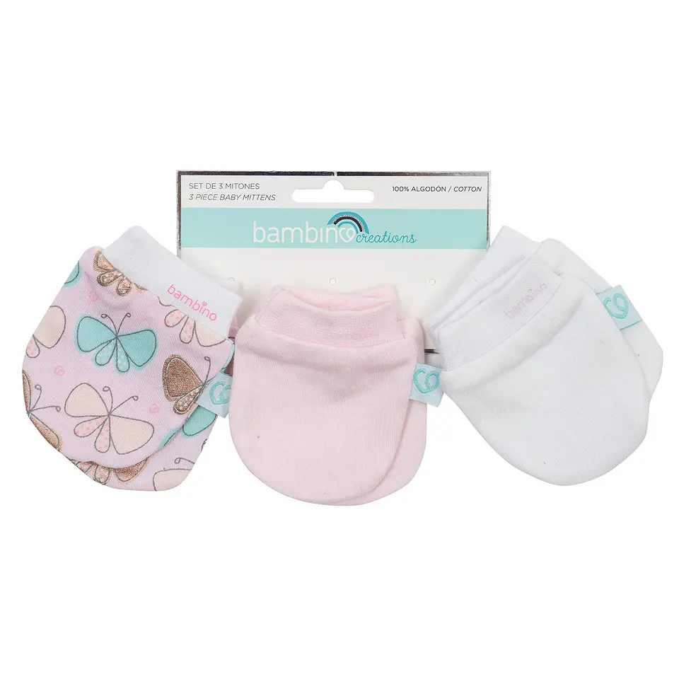 Pack 3 Mitones Para Bebe Bambino Rosado 1