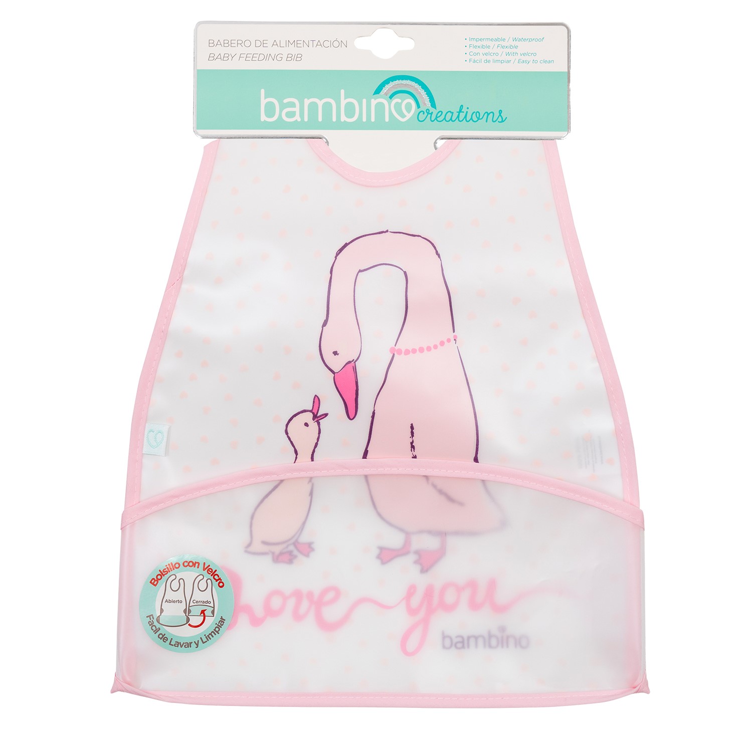 Babero de Alimentación Impermeable PEVA Rosa Gansos