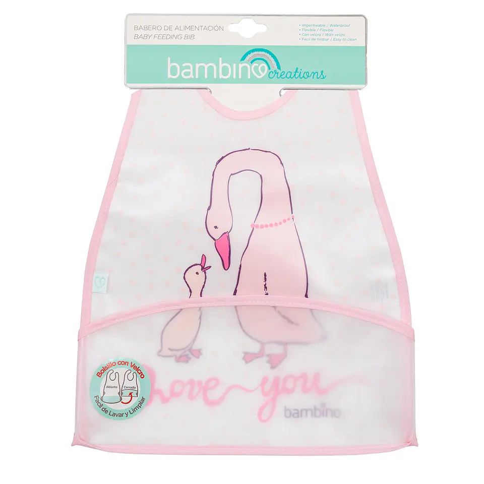 Babero de Alimentación Impermeable PEVA Rosa Gansos 1