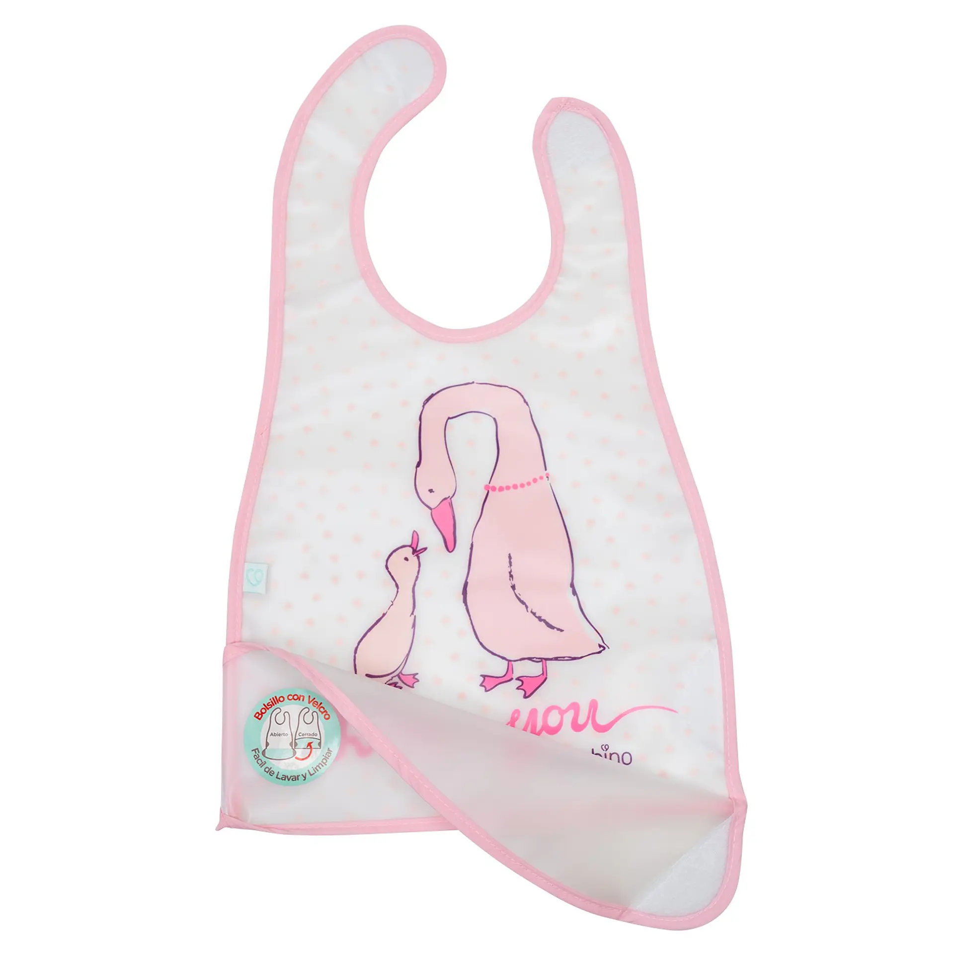 Babero de Alimentación Impermeable PEVA Rosa Gansos 2